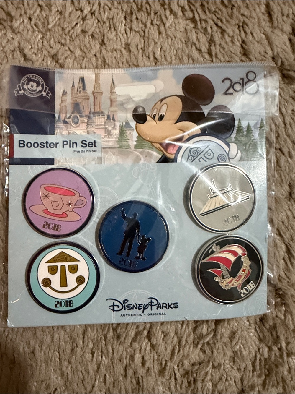 Disney Parks Booster Pin Set - Pink, Blue, Silver, Teal, Black